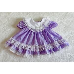 VTG Jo Lene Baby Size 6-9 Months Polka dot Purple Lace Tiered Ruffles Dress USA